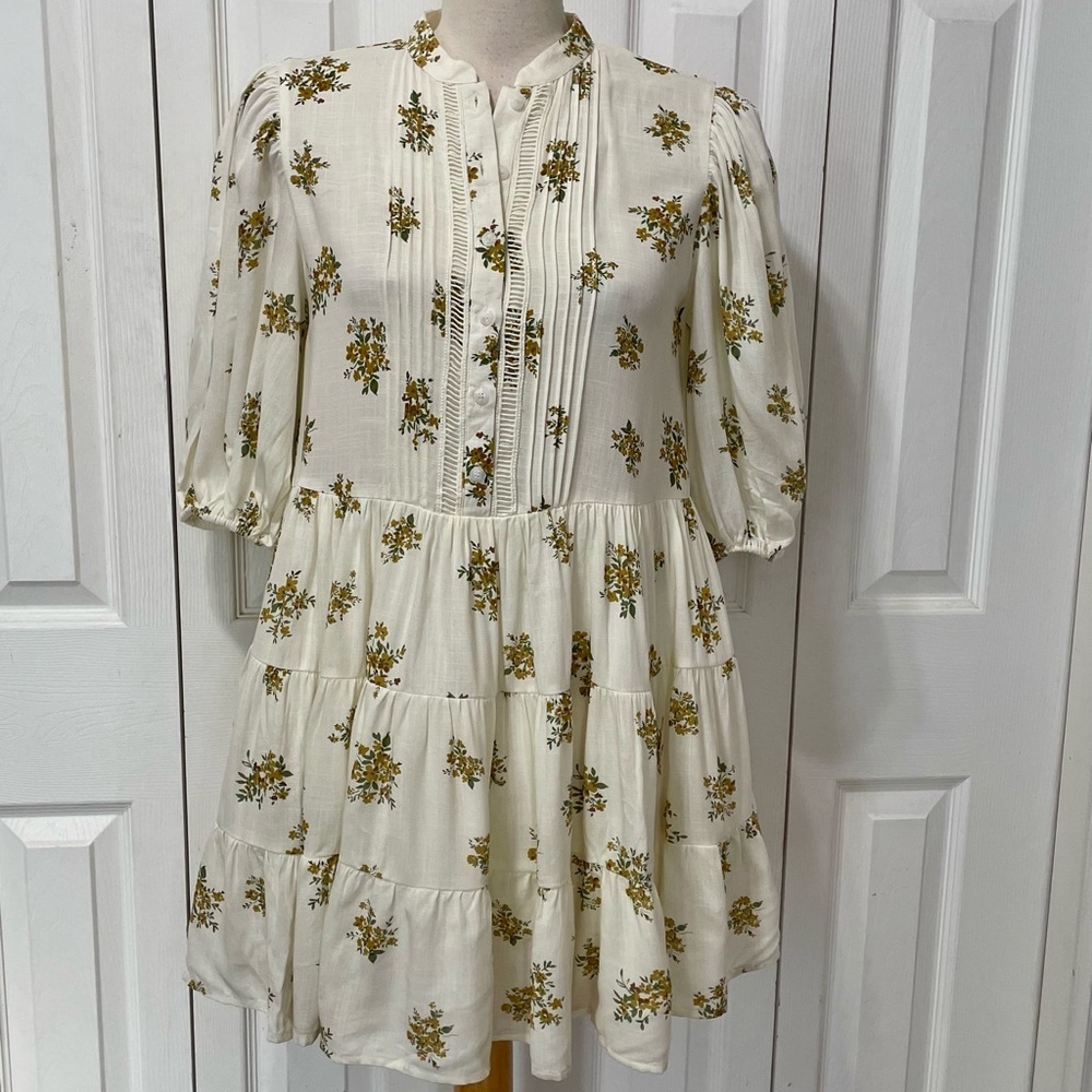 By the River Chic Cream Floral Baby Doll Mini Dress.